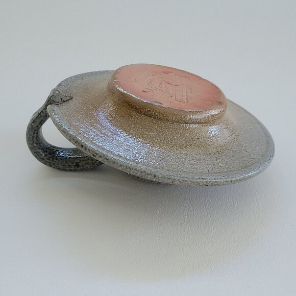 Vintage Rowe Pottery Candlestick Holder, Gray & Blue Salt Glazed Folk Art c.1982 - Picture 7 of 10